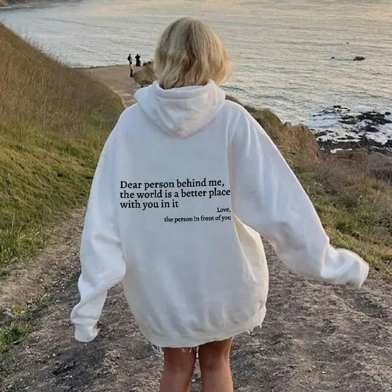 Letter Printing Drawstring Fleece-lined Hoodie