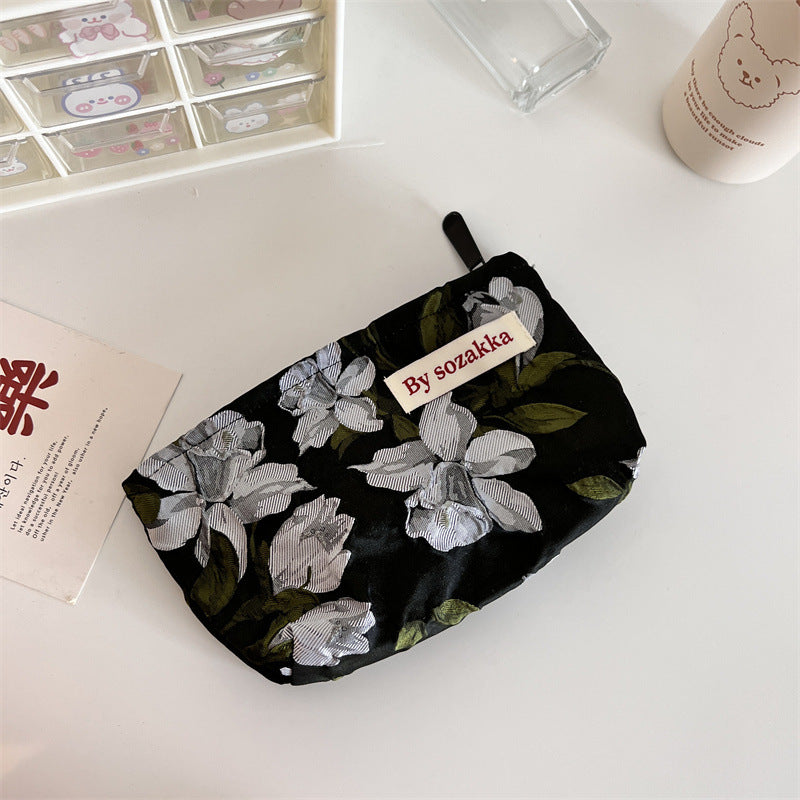 French Relief Flower Makeup Simple Portable Handbag Casual Mobile Phone Handheld Bag