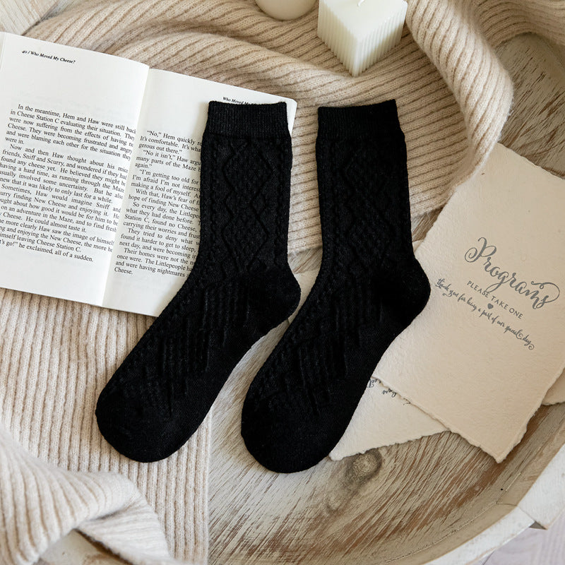 Classic Dark Floral Japanese Retro Solid Color Ladies Wool Socks