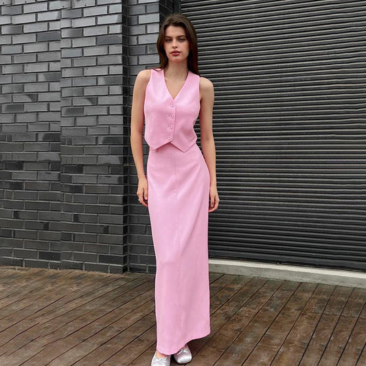 Sleeveless Vest Split Skirt Suit For Women