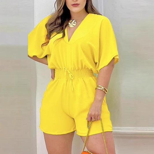 Casual V-hals Jumpsuit, Flæse Jumpsuit