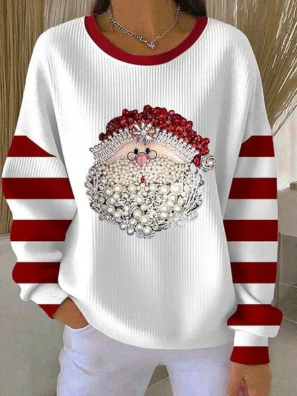 Womens Relaxed Casual Christmas-Style Pullover Top