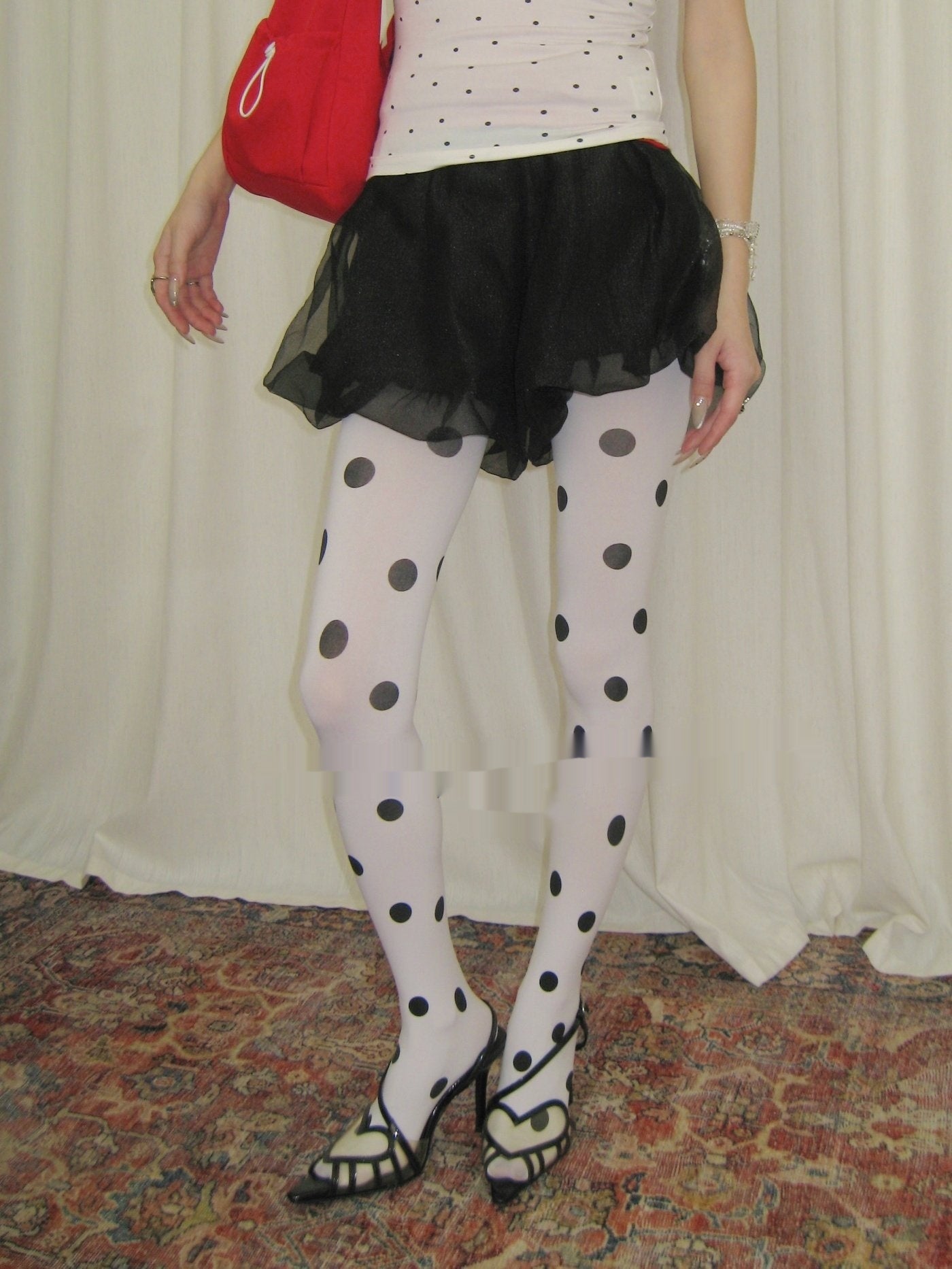 White Velvet Retro Romantic Polka Dot Women's Pantyhose