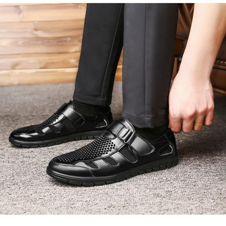 Men's Business Casual Hollow Work With Holes Leather Sandals