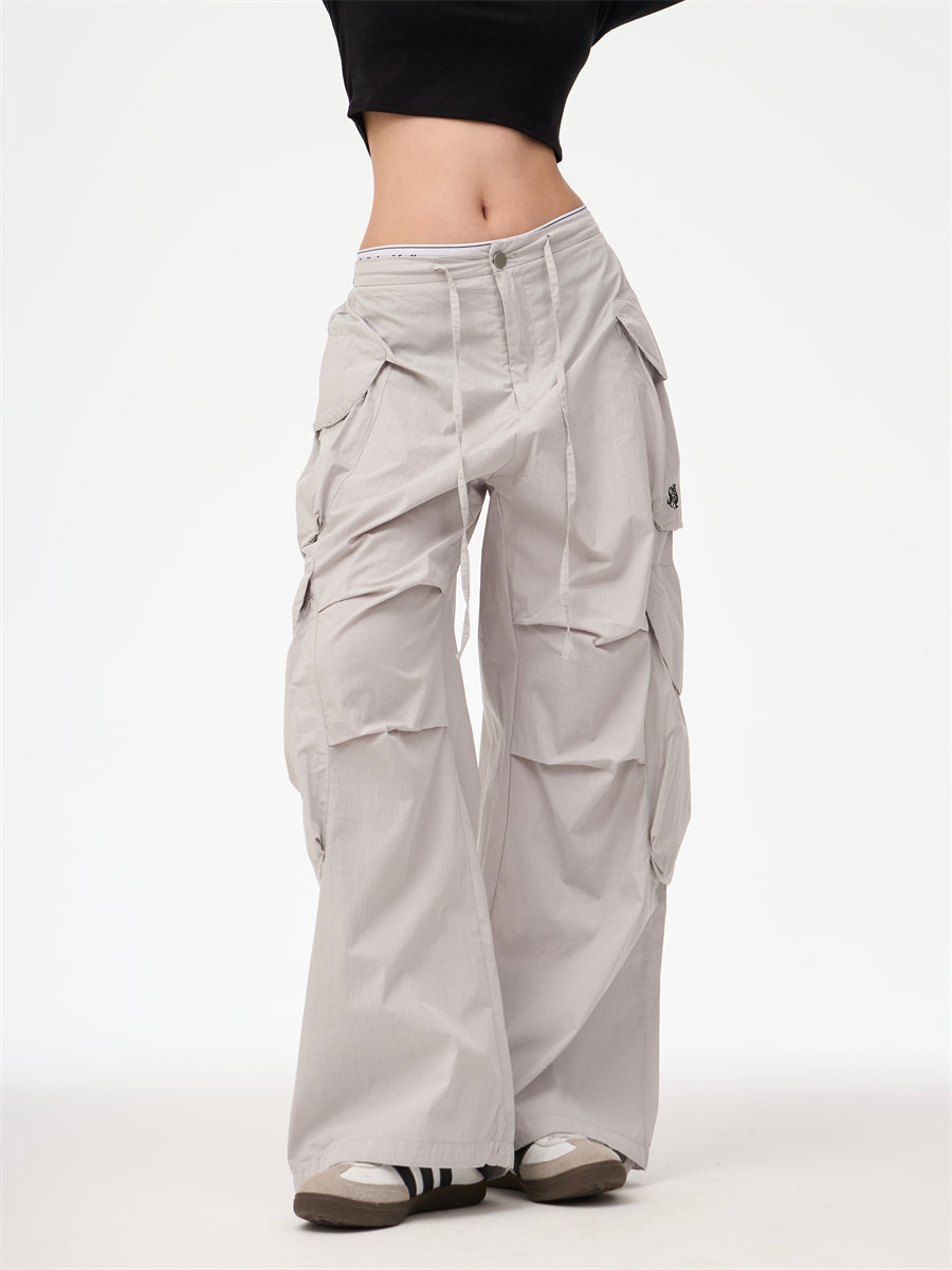 American Multi-pocket Wide-leg Overalls