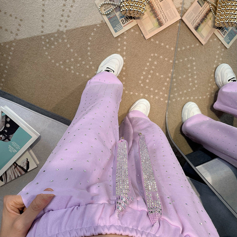Women's Purple Nail Diamond Wide Leg Pants Thin Section High Waist