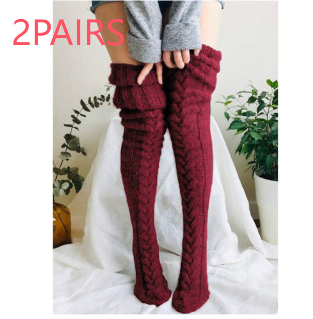 Women's Solid Color Over-the-knee Wool Foot Warmer Stockings
