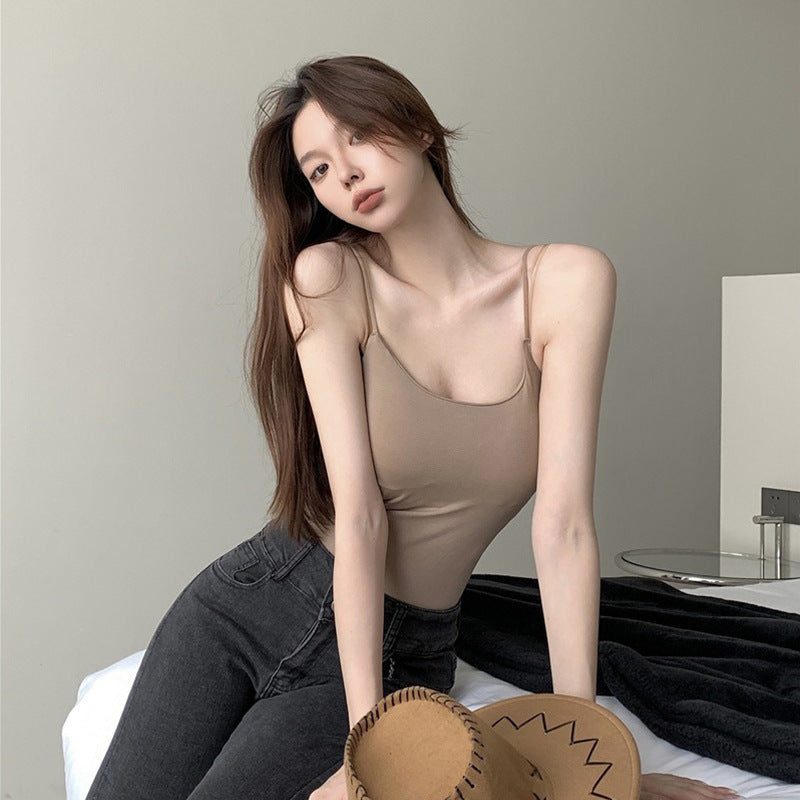 Kvinder Forår Ærmeløs Sød Hot Girl Top Camisole Med Brystpude