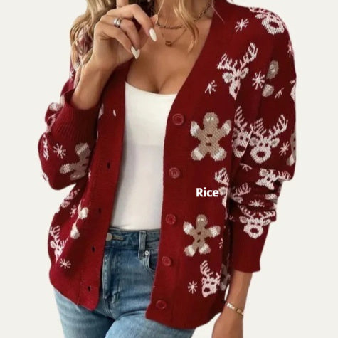 Womens Printed Drop-Shoulder Cardigan Sweater