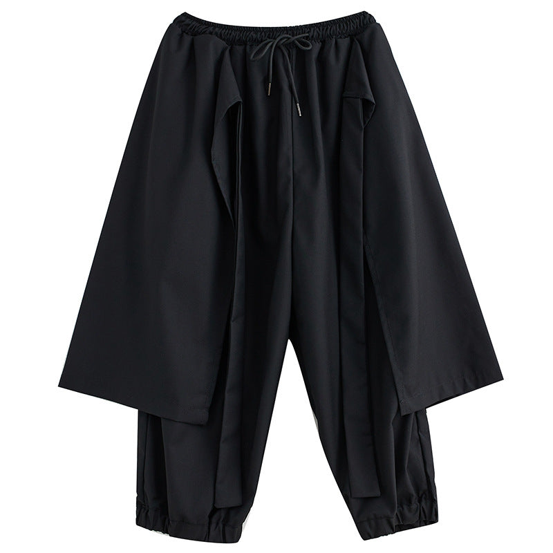 Dark Black Leggings With Cropped, Slim And Loose Fitting Wide Leg Pants