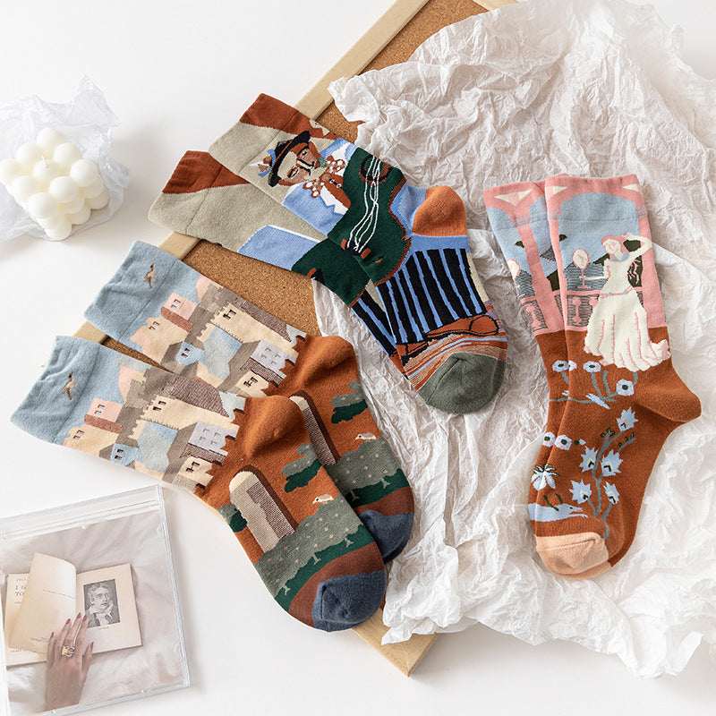 Literary Women Stockings Trend Illustration Color Socks