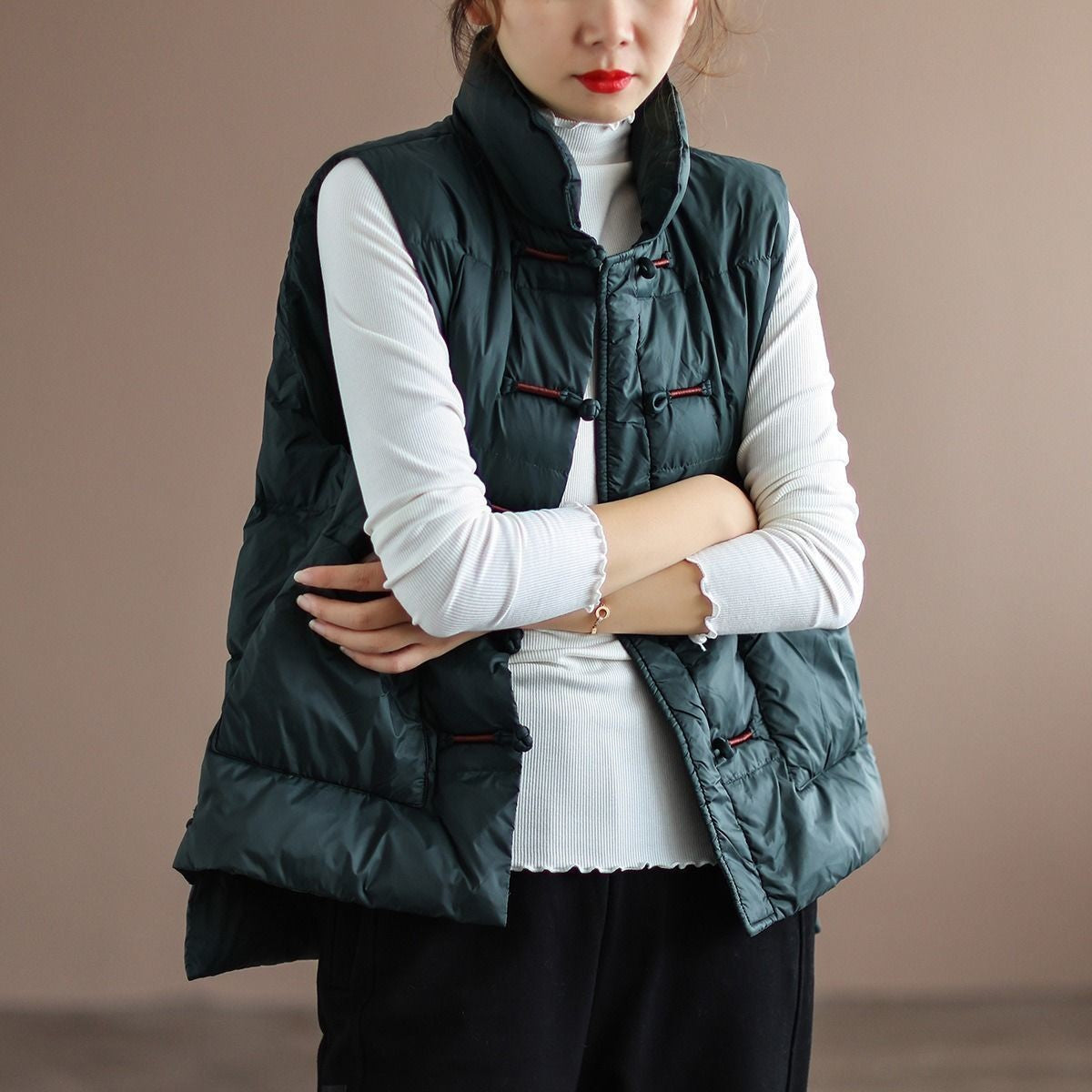 Down Jacket Women's White Duck Down Ethnic Style Vest
