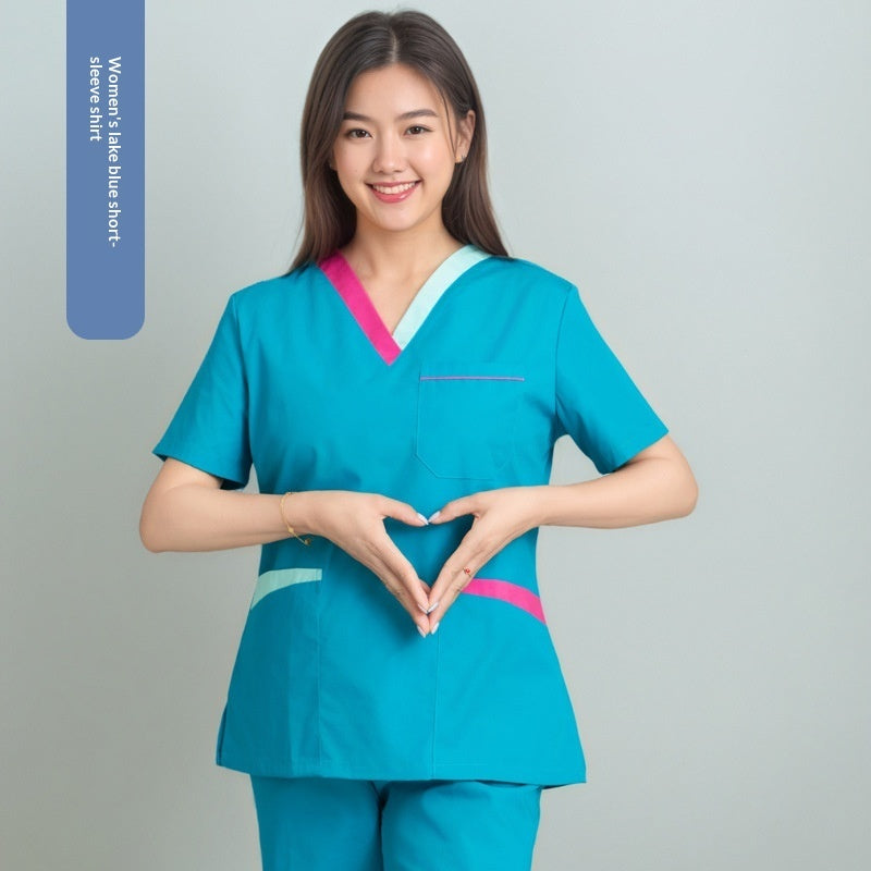 Womens Short-sleeve Scrubs With A Yin-yang Collar For Isolation Use