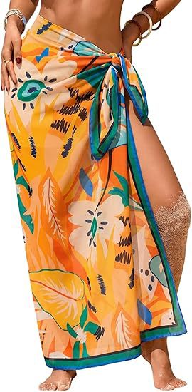 Women's Sheer Sarong High-Slit One-Size Swimsuit Cover-Up
