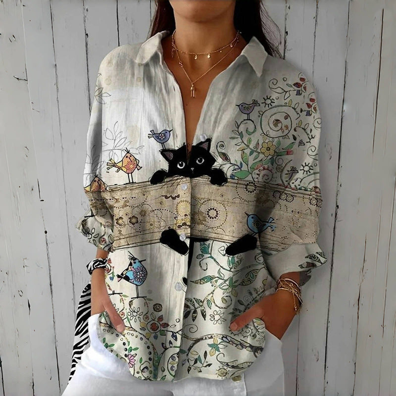 Printed Autumn Leisure Loose Shirt Women's Top