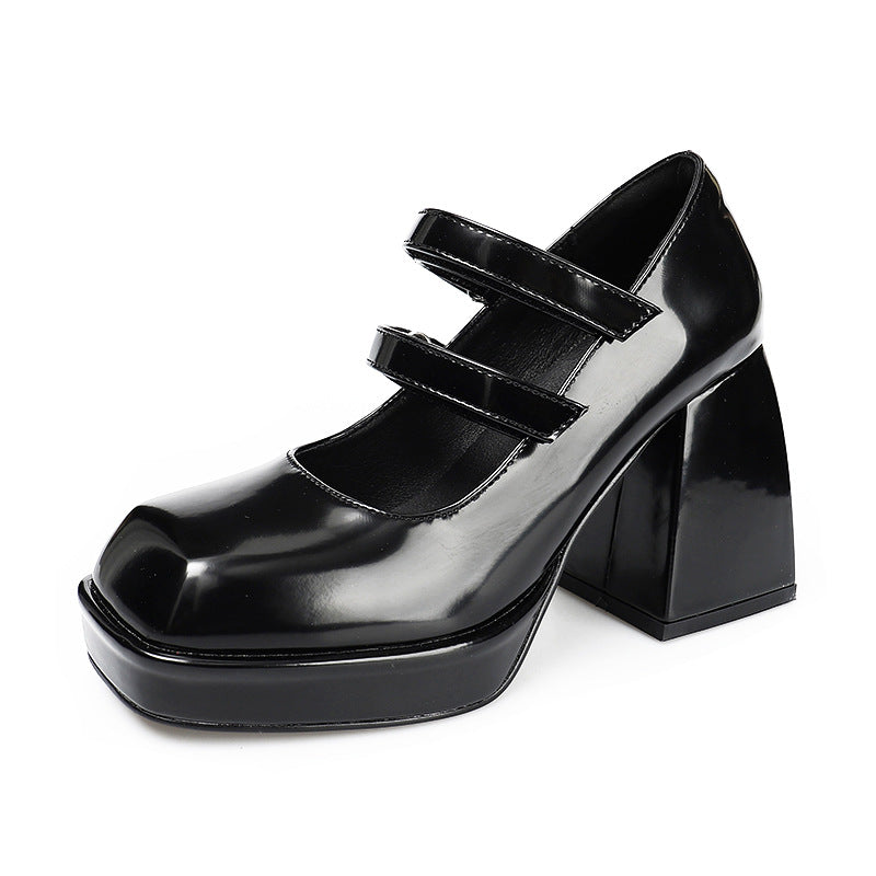 French Retro Platform Mary Jane Shoes Waterproof Platform Square Head