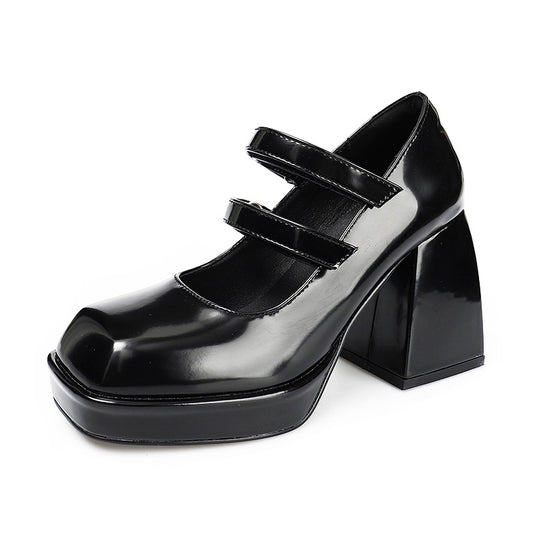 French Retro Platform Mary Jane Shoes Waterproof Platform Square Head