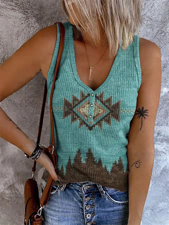 New Women's European And American Graffiti 3D Printing Casual V-neck Sleeveless Vest