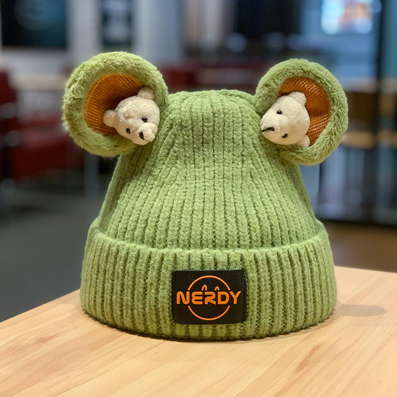 Three-dimensional Bear Woolen Women's Thickened Warm Knitted Hat