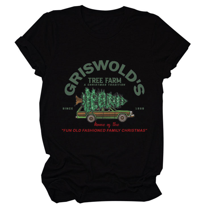 Christmas Tree Letters Fashion Short-sleeved Christmas Round Neck Women's T-shirt