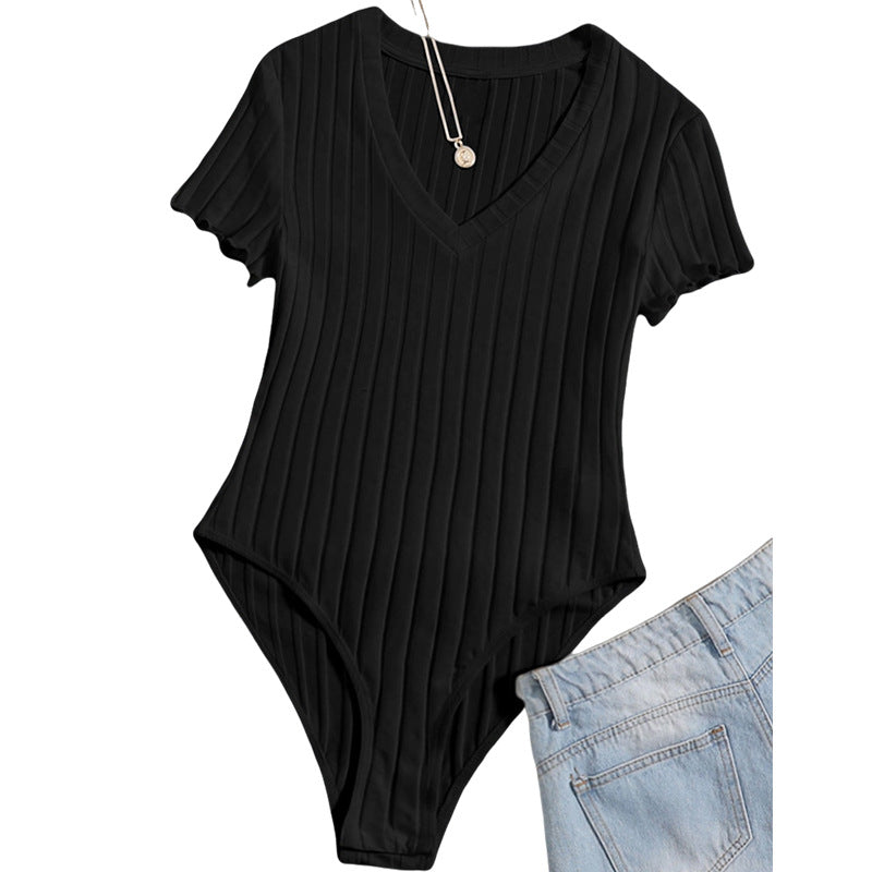 Summer Women's Tight Cotton Rib Round-neck Jumpsuit