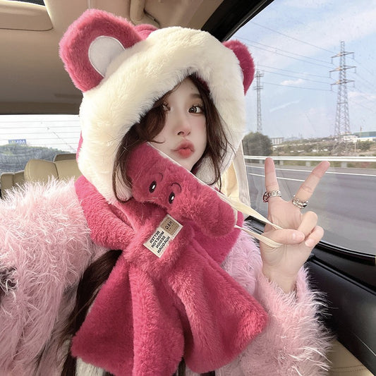 Cute Bear Hat Scarf One Female Winter Earmuffs