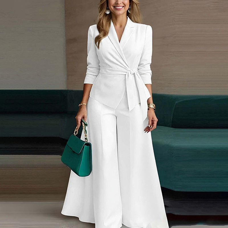 Long-Sleeve Casual Minimalist Pants With Lace-Up Top Two-Piece Set