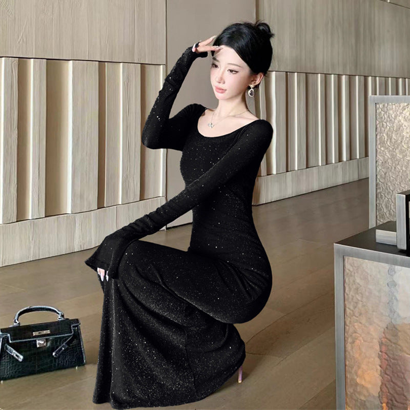 Womens Off-the-Shoulder Dress And Shiny Silk Blouse Two-Piece Set