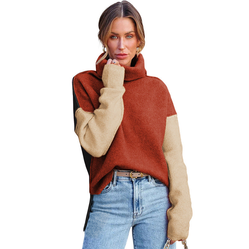 Color Matching Pullover Turtleneck Sweater Women's Long Sleeve