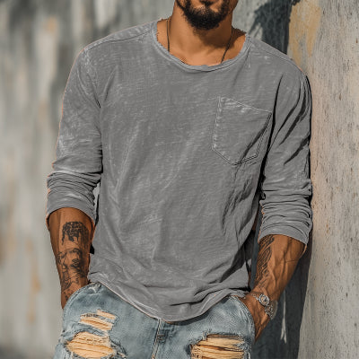 European And American Men's Solid Color Sweater With Round Neck