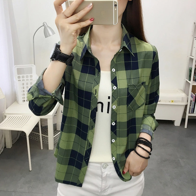 Casual Slimming Women's Long Sleeve Plaid Shirt