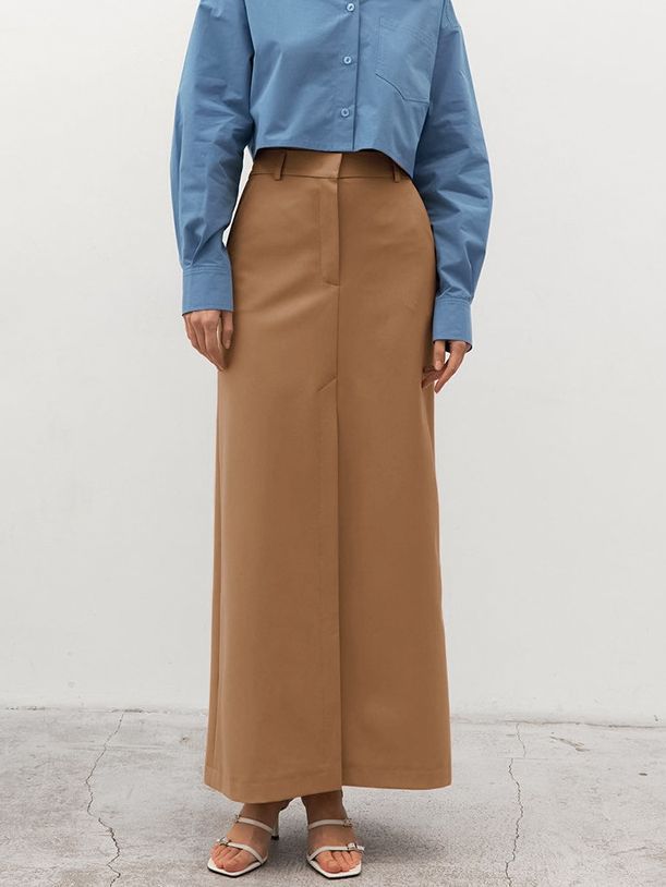 French Style Khaki Slimming And Straight Skirt Women's Commuter Drape Slit Dress