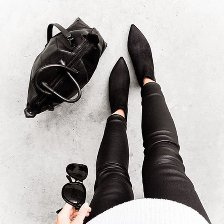 Retro Simple Ladies Thick Heel Pointed Short Boots
