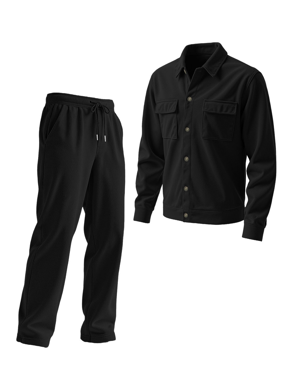 Two-piece Set Featuring A Button-up Collar Long Sleeves And Long Pants