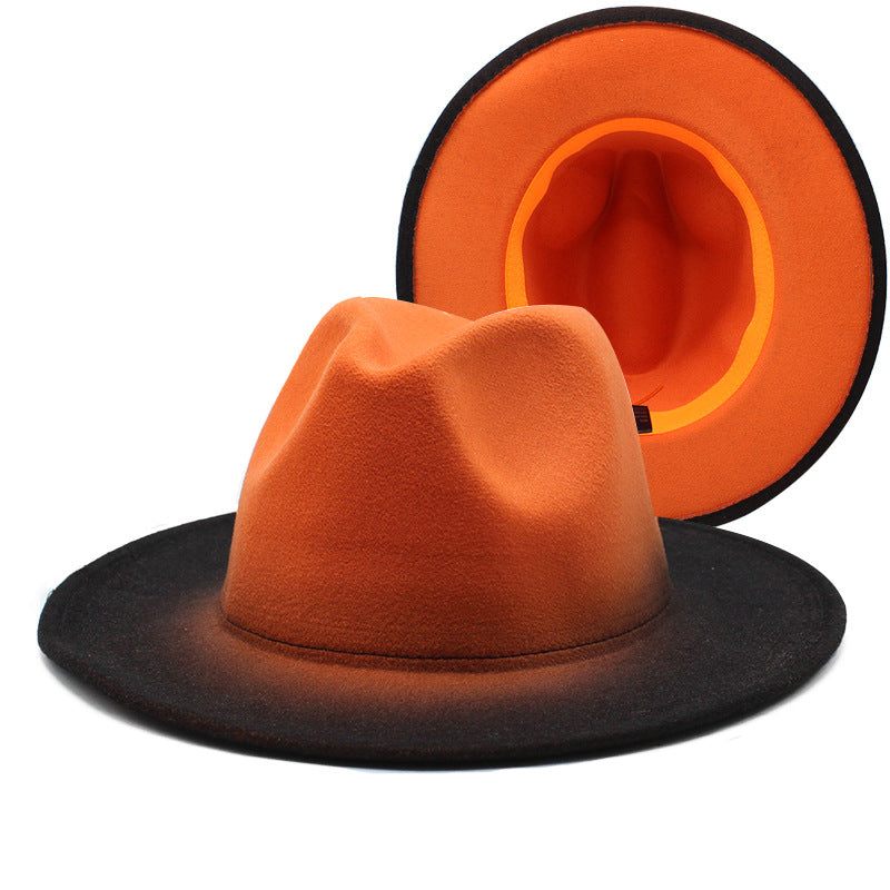New Wide Brim Woolen Thick Gradient Two-color Top Hat