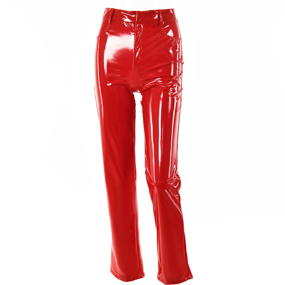 PU Leather Women's High-waisted Butt-lifting Hot Girl Straight-leg Pants