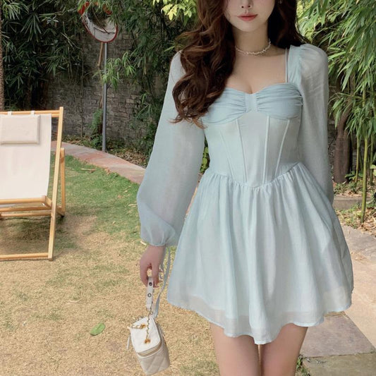 French Retro Long Sleeved Dress For Women