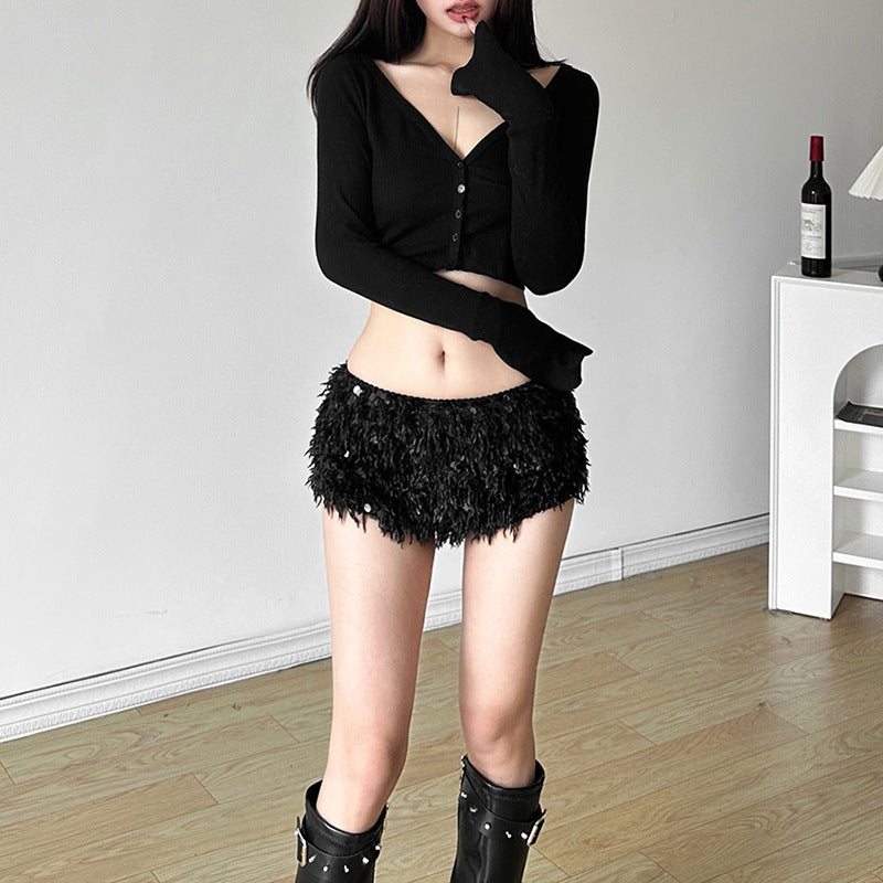 Womens Sexy Fashionable Casual Shorts With Feather Detailing