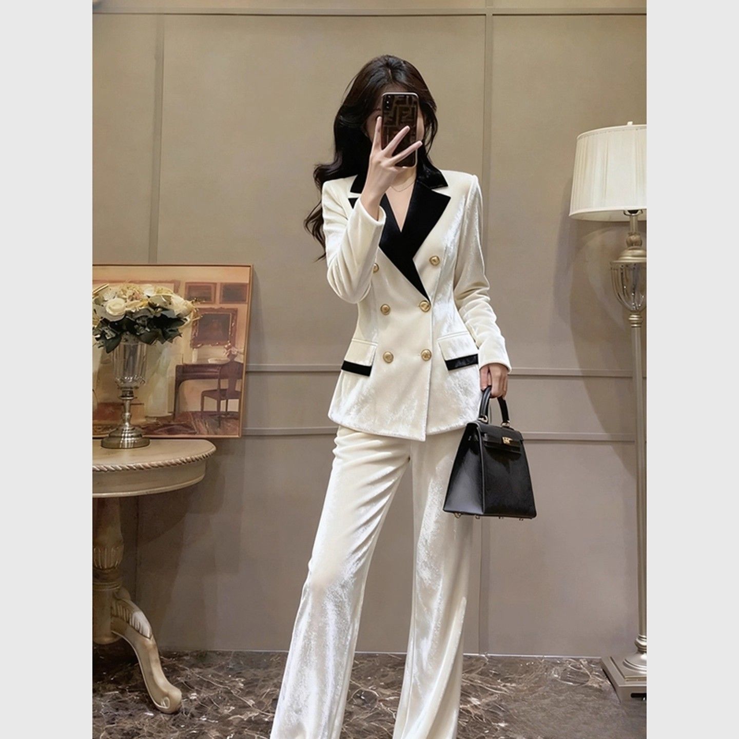 White Velvet Blazer And Pants Professional Suit
