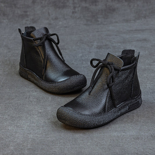 Top-grain Cowhide Flat-bottomed Anti-collision Round-toe High-top Women's Top
