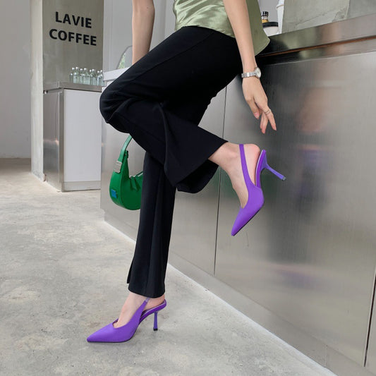 Pointed High Heel Sandals Women's Satin Spring New Sexy Stiletto Low-cut Back Empty High Heel Pumps -1