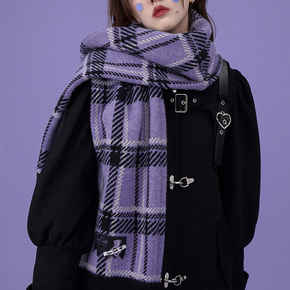 Christmas Knitted Purple Plaid All-match Scarf