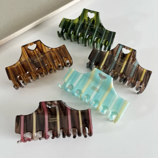 Stripe Contrast Color Acetate Grip Hollowed Heart Shape Square
