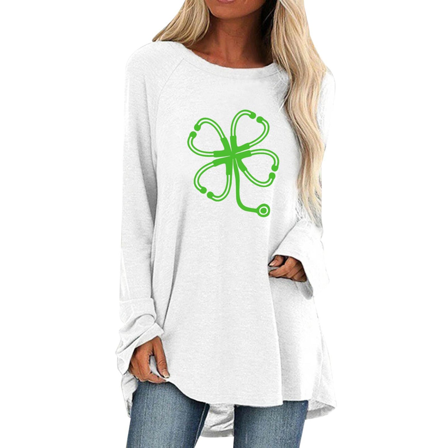 Cotton Fabric Gradient Round Neck Long Sleeved Women's Clothing