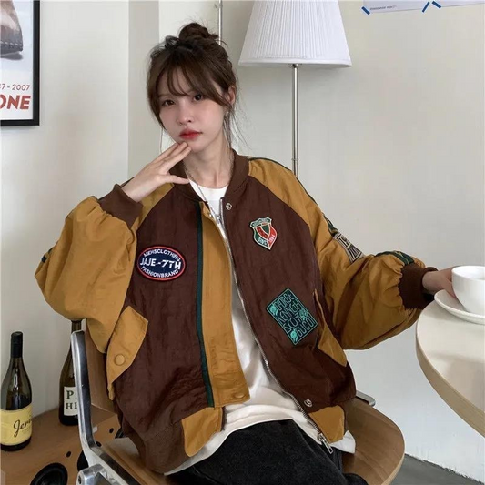 Women's Contrast Color Stitching Zipper Baseball Jacket