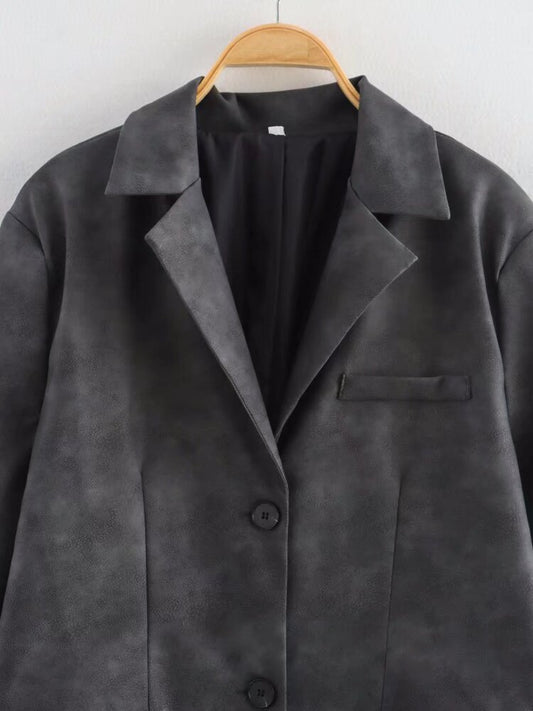 Collar Single-breasted Long Colored Leather Overcoat Coat