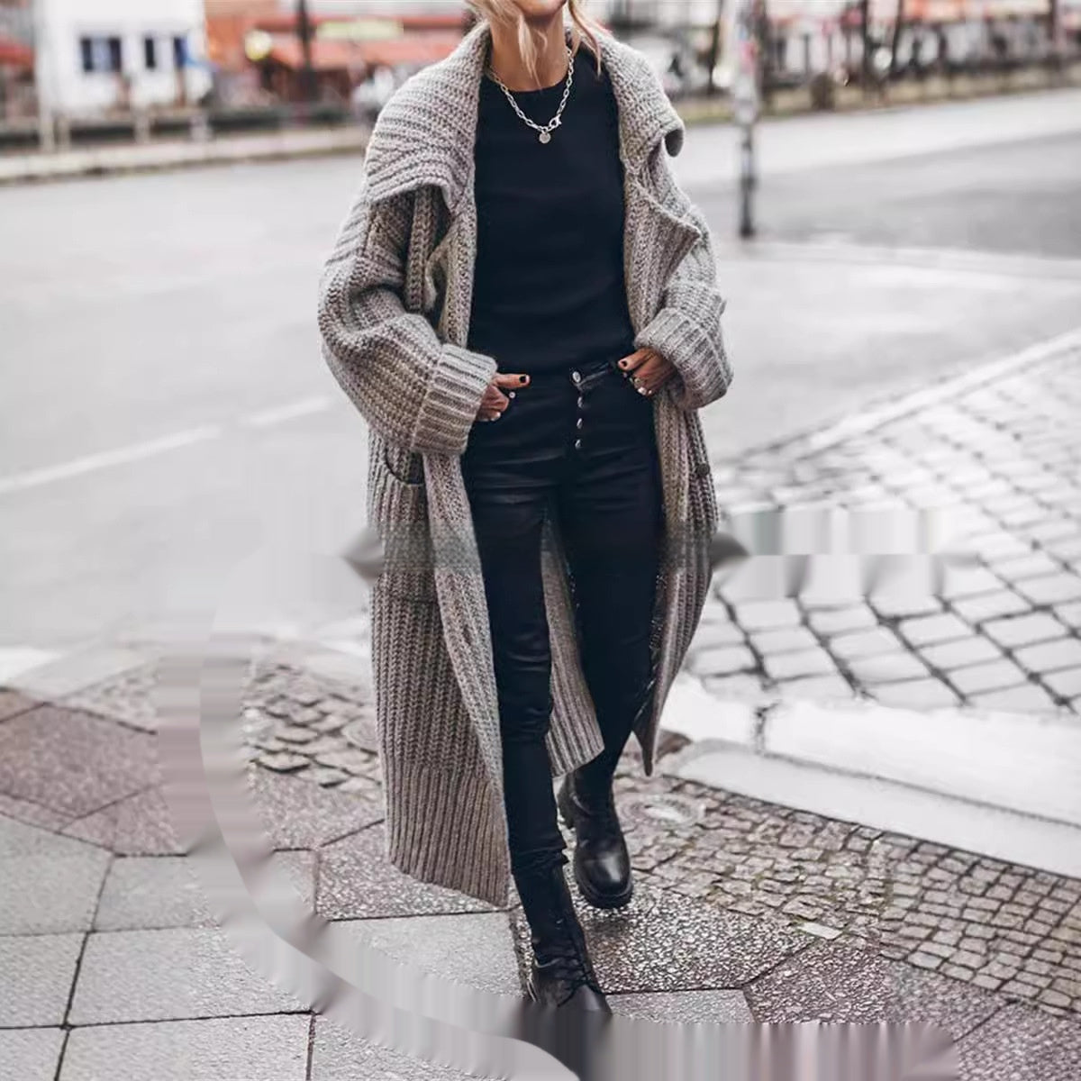 Large Lapel Knitted Cardigan Coat Sweater