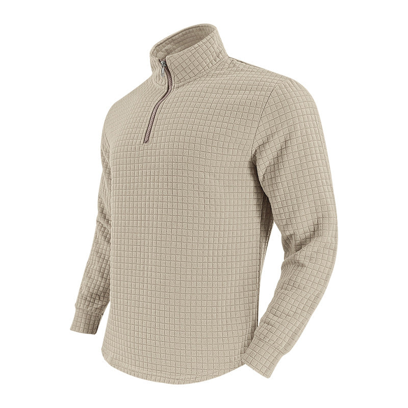Half Zipper Small Plaid Casual Stand Collar Long Sleeve Sweater