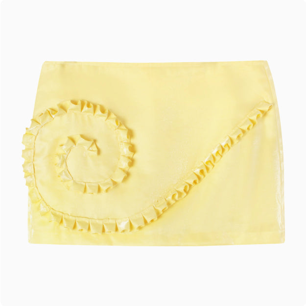 Handmade Three-dimensional Lace Vortex Lemon Yellow Mercerizing Satin Surface Skirt