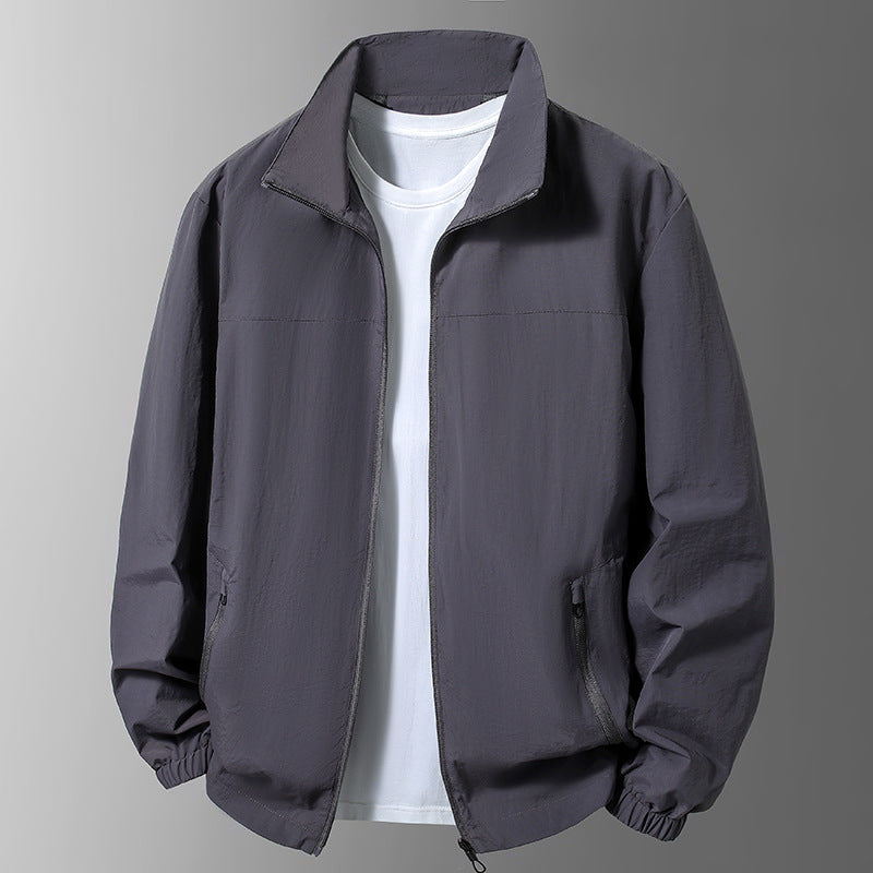 Large Size Men's Casual Jacket Stand Collar Zipper Windproof
